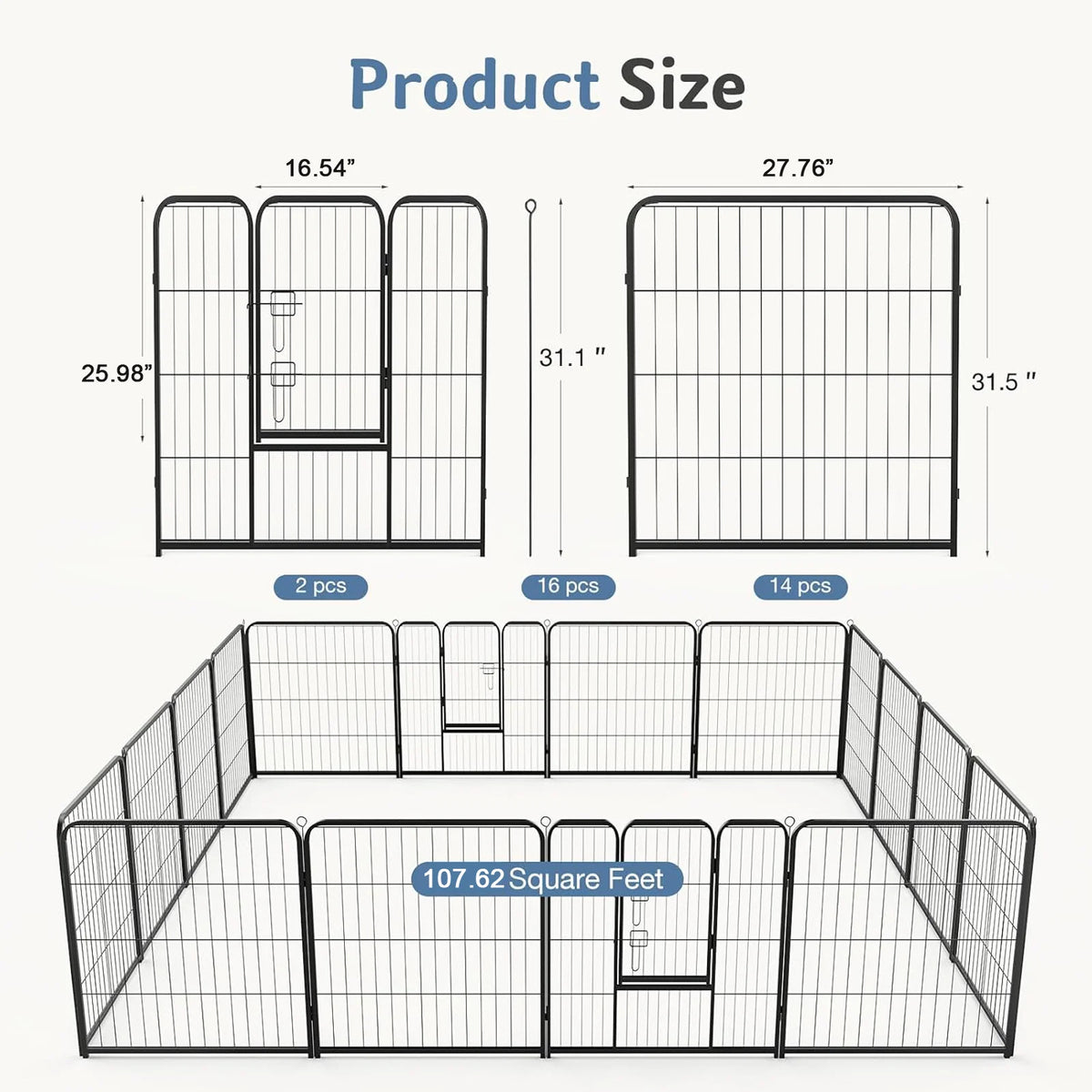 JHK Foldable Metal Dog Playpen For Yard And Camping