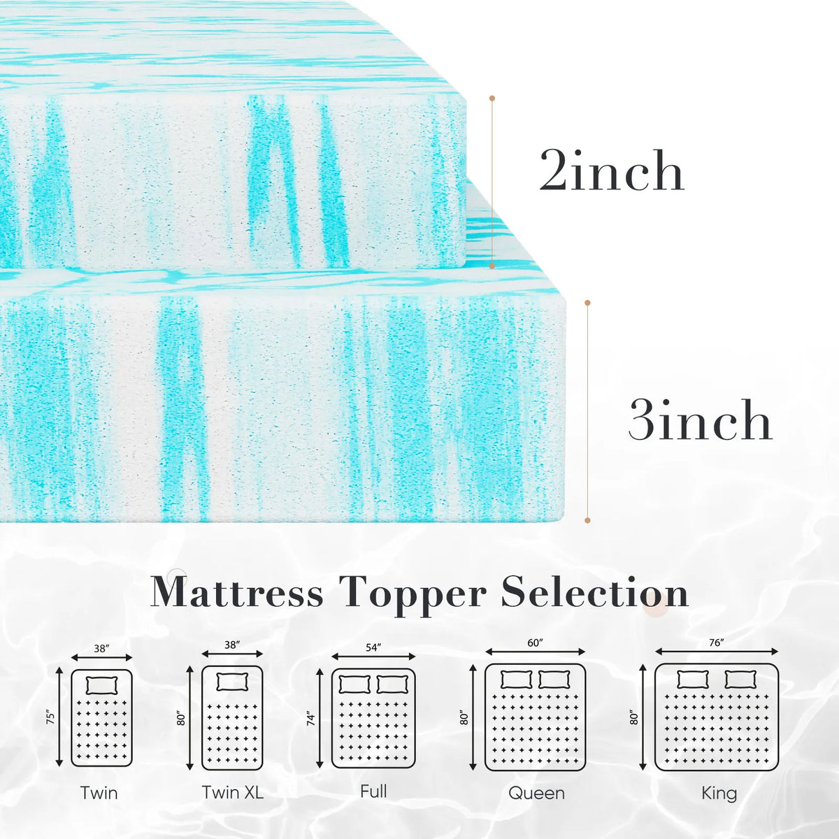 JHK Gel Memory Foam Mattress Topper For Soft Breathable Comfort
