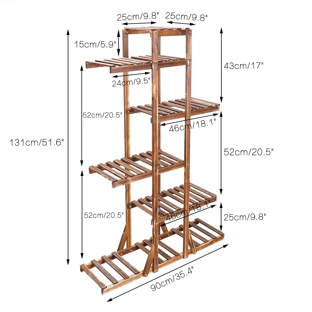 6-Tier Carbonized Wooden Plant Stand BINGOPAW Flower Display Rack