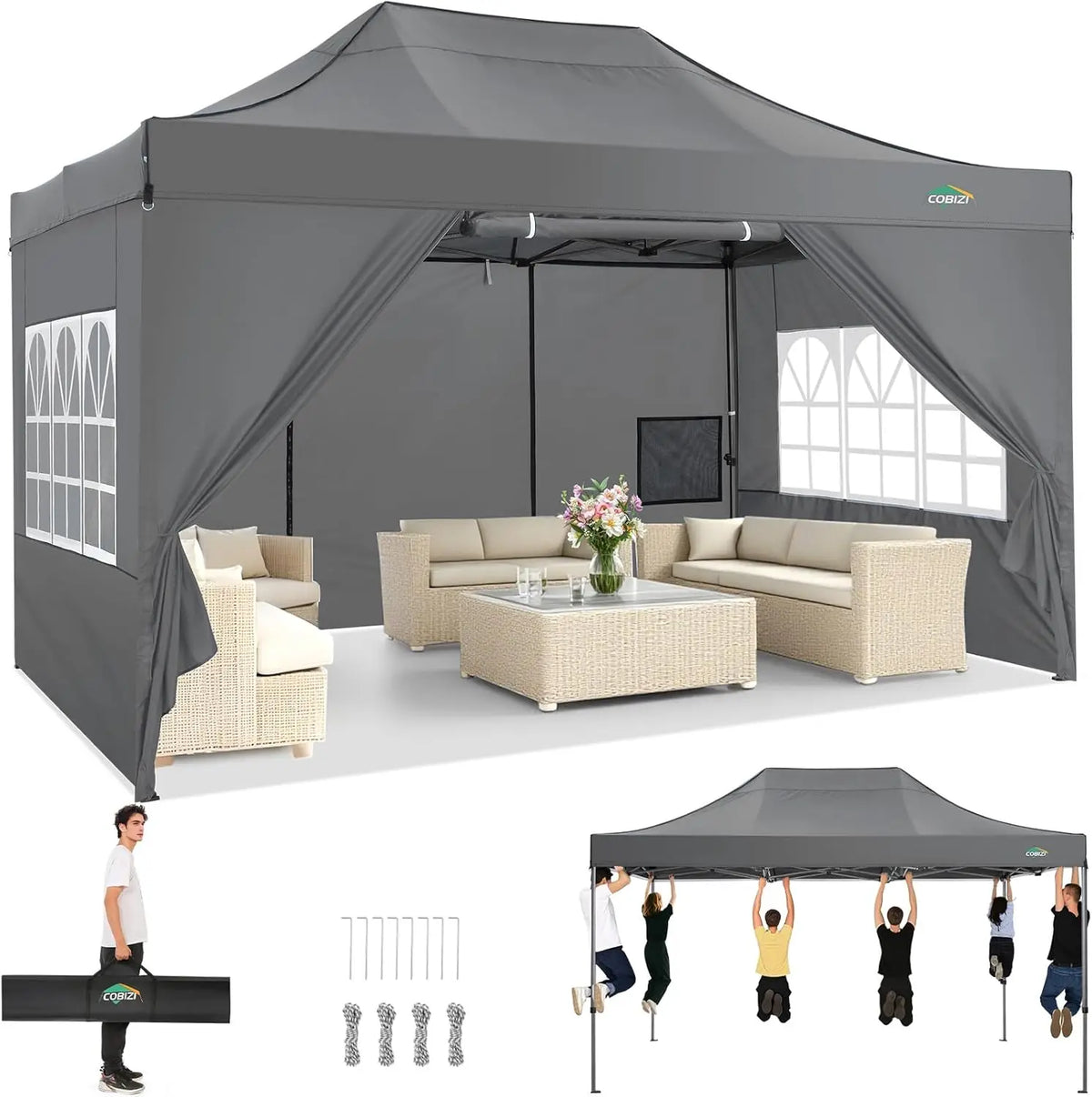 COBIZI Heavy Duty Pop Up Canopy With Sidewalls For Events