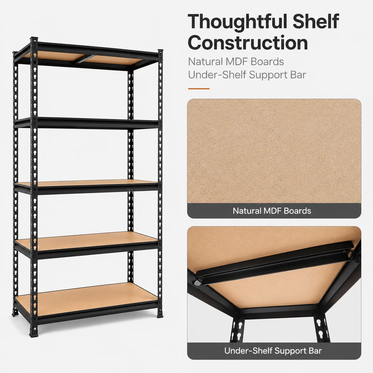 Heavy Duty Five Tier Metal Shelving Rack With MDF Shelves