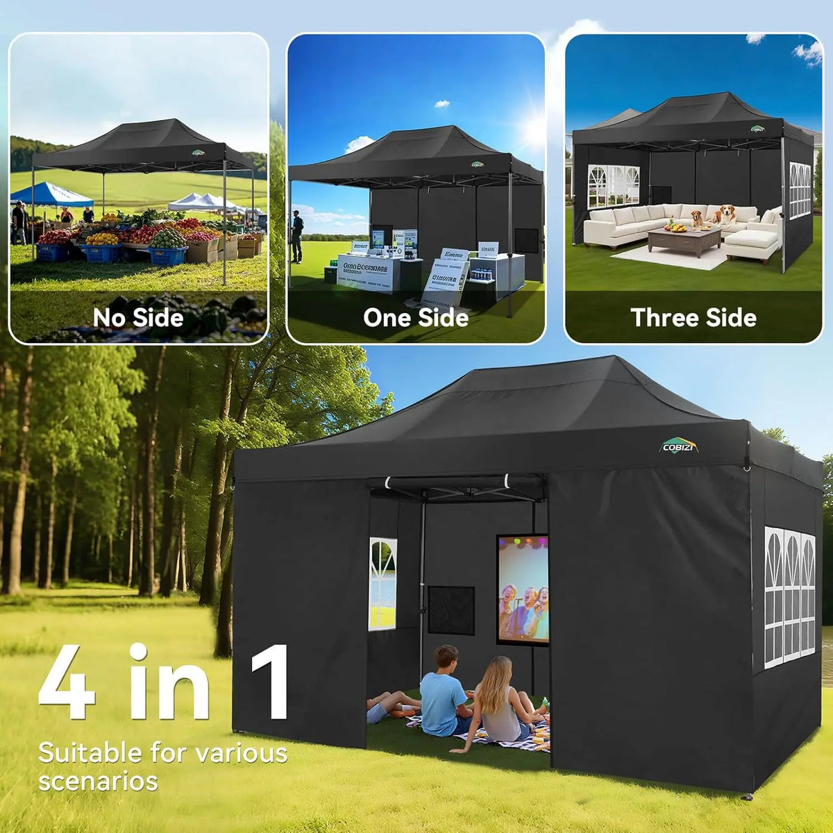 COBIZI Heavy Duty Pop Up Canopy With Sidewalls For Events