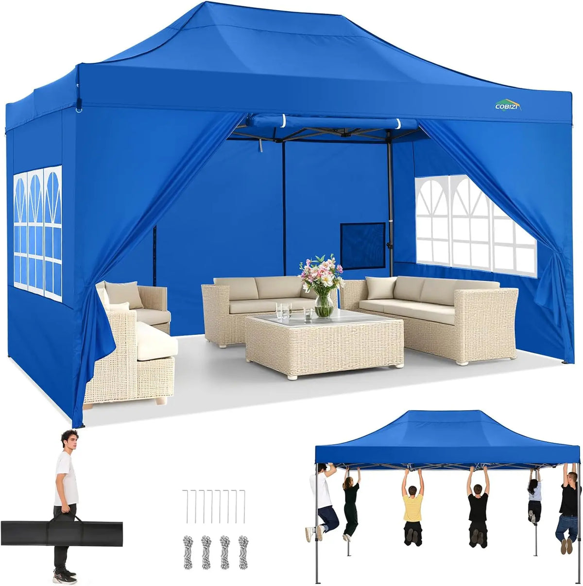 COBIZI Heavy Duty Pop Up Canopy With Sidewalls For Events