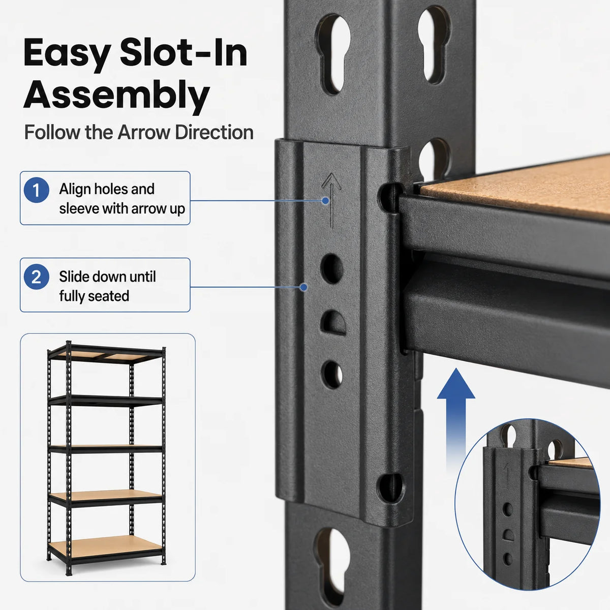 Heavy Duty Five Tier Metal Shelving Rack With MDF Shelves