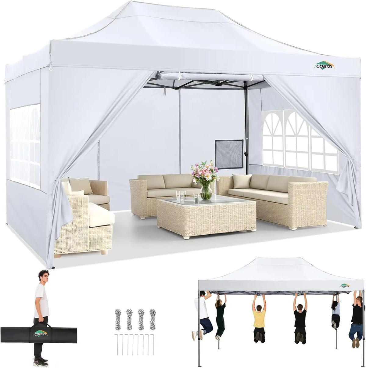 COBIZI Heavy Duty Pop Up Canopy With Sidewalls For Events