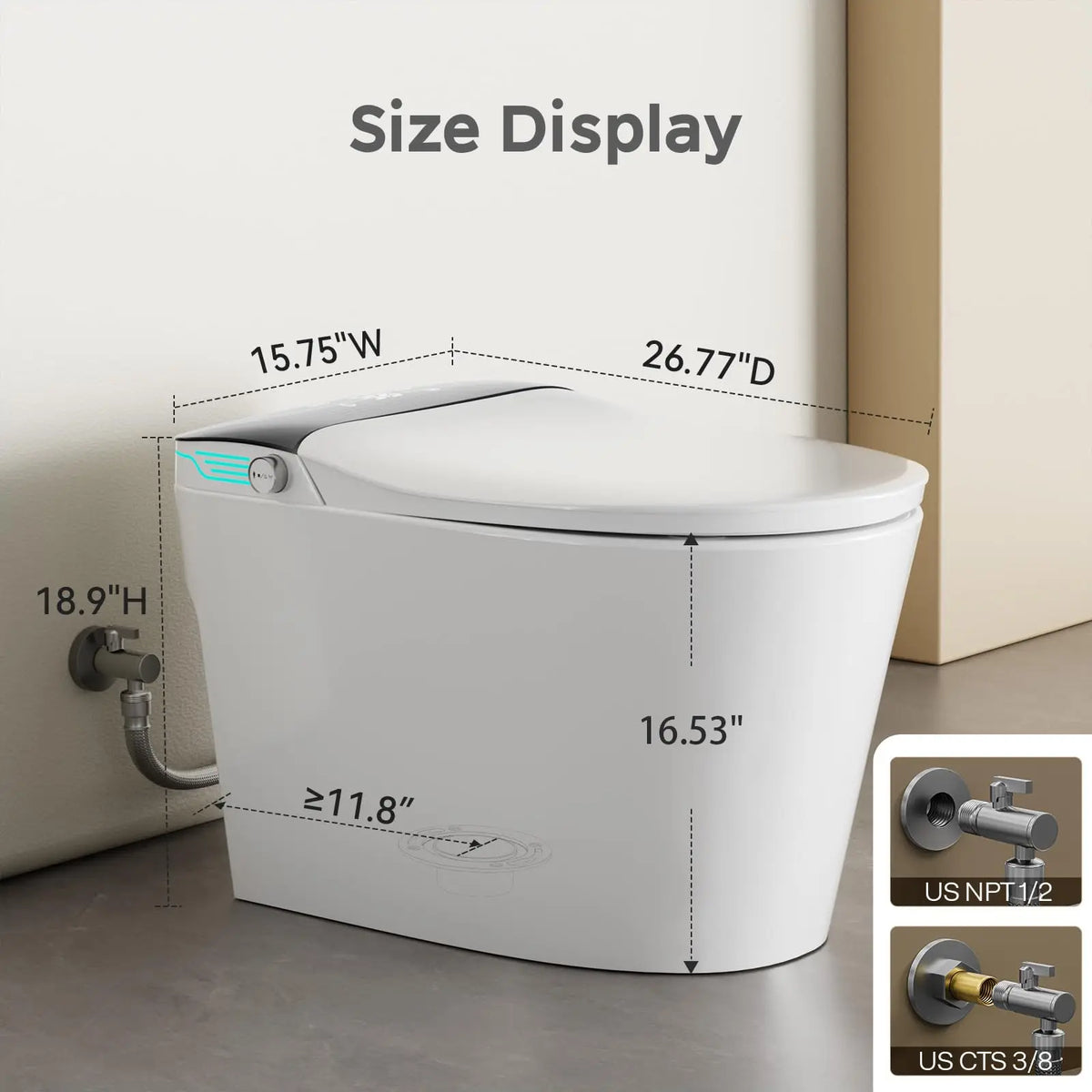 Elongated Smart Toilet With Built-In Bidet, Voice Control, Dryer