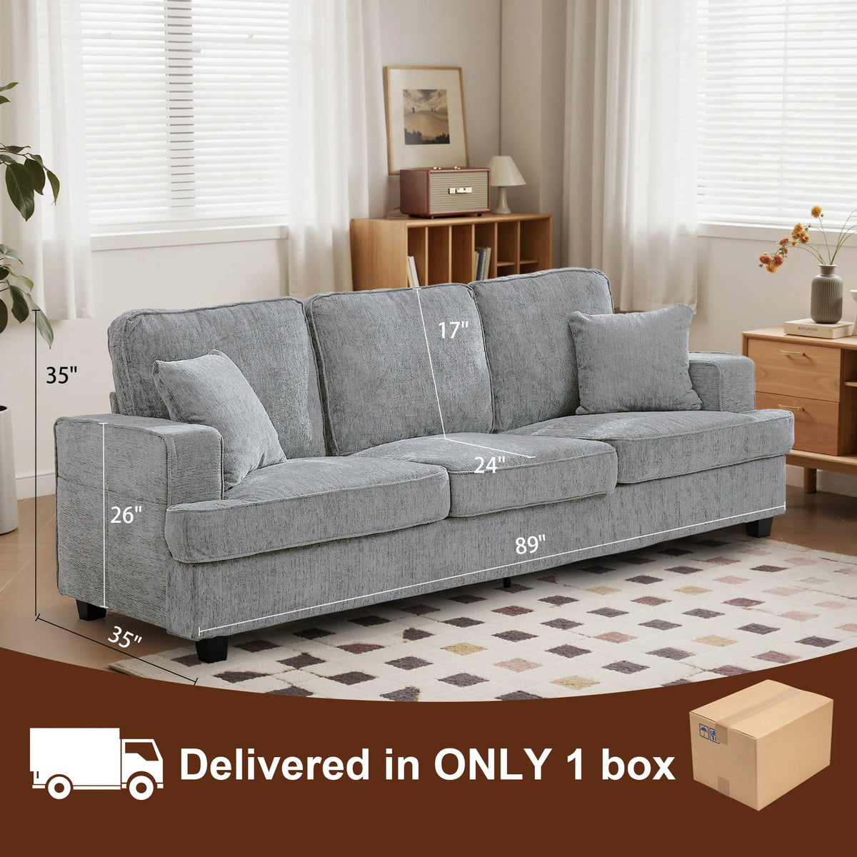 Modern Cloud Couch Sofa With Chenille Fabric And Wood Frame