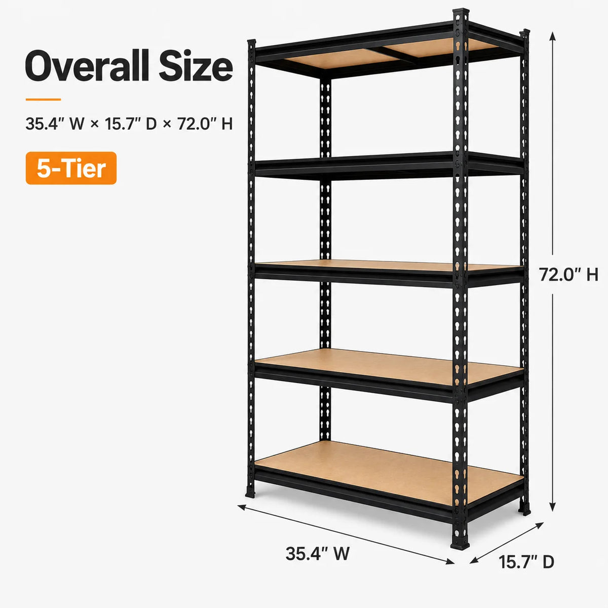Heavy Duty Five Tier Metal Shelving Rack With MDF Shelves