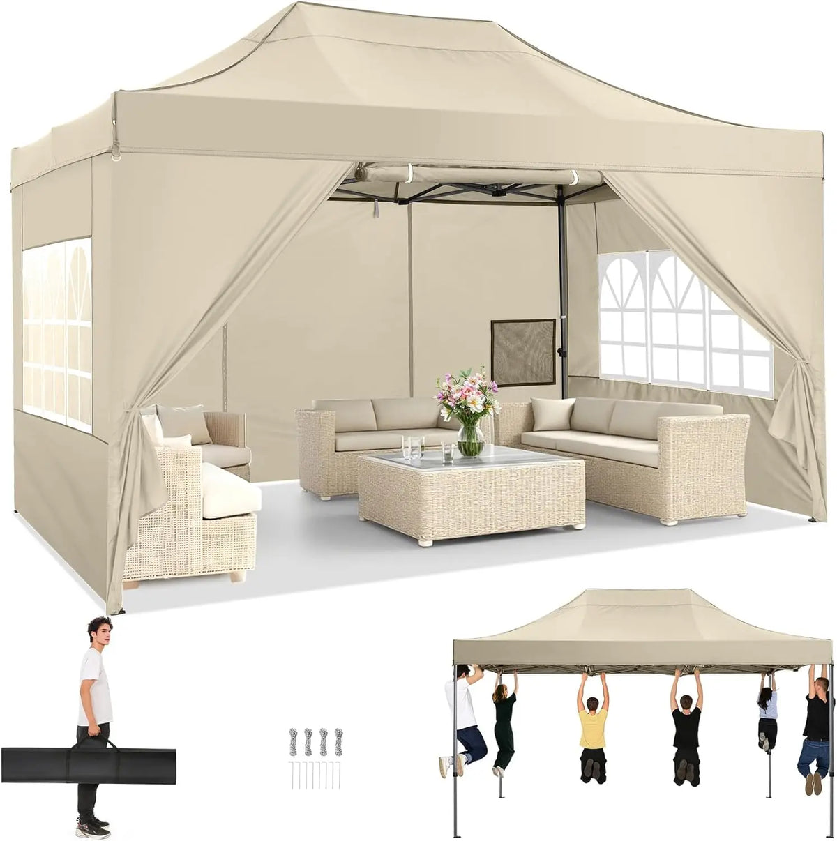 COBIZI Heavy Duty Pop Up Canopy With Sidewalls For Events