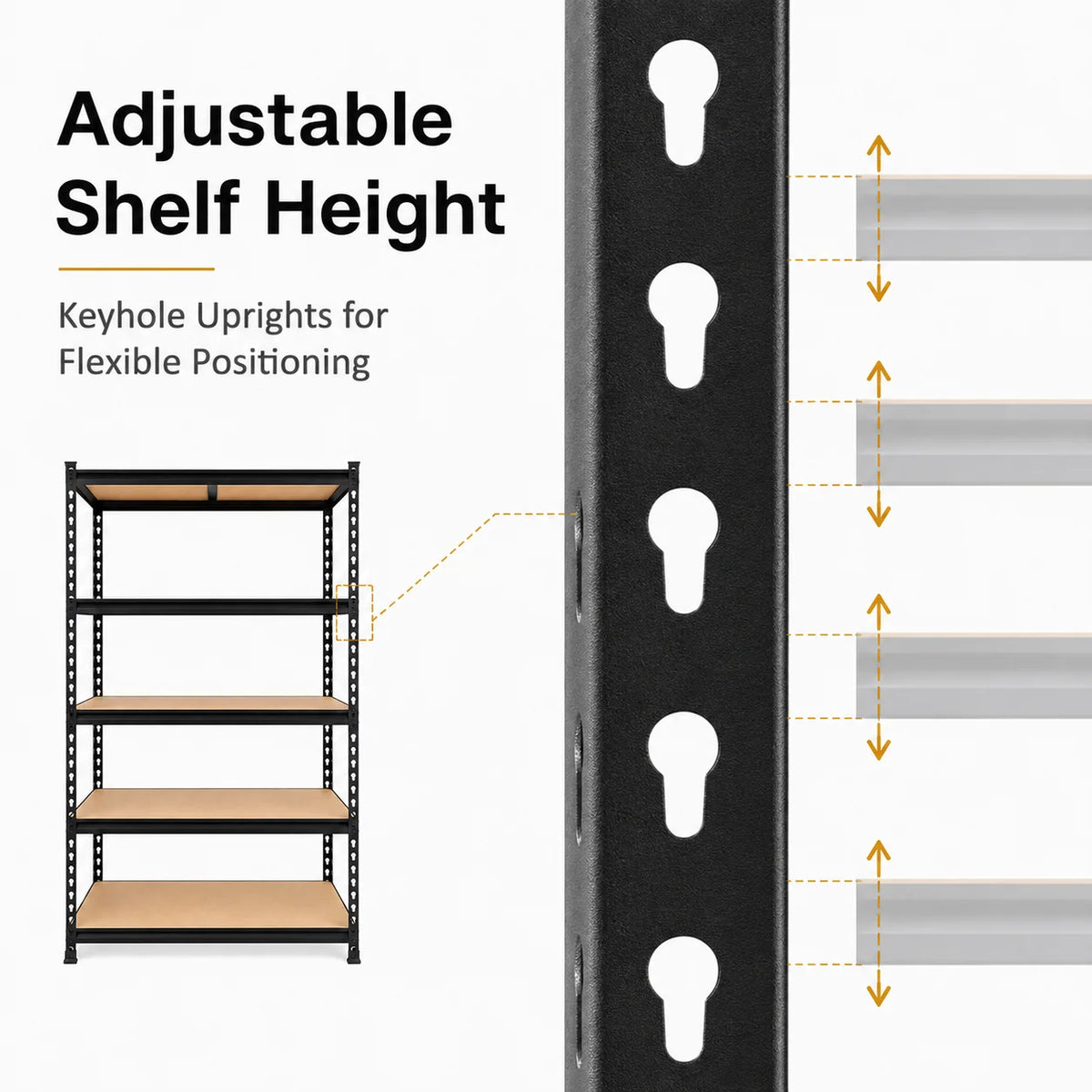 Heavy Duty Five Tier Metal Shelving Rack With MDF Shelves