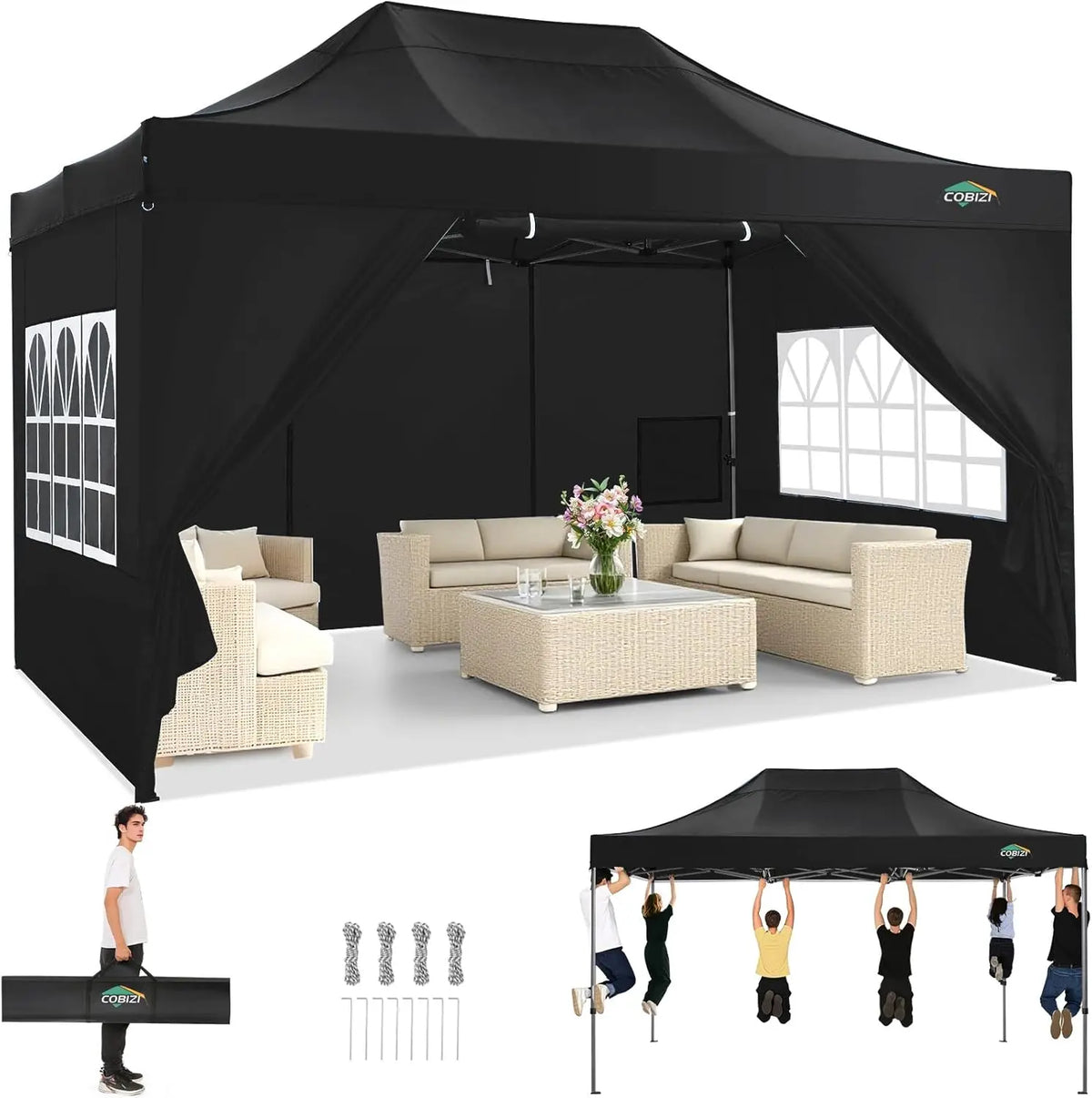 COBIZI Heavy Duty Pop Up Canopy With Sidewalls For Events
