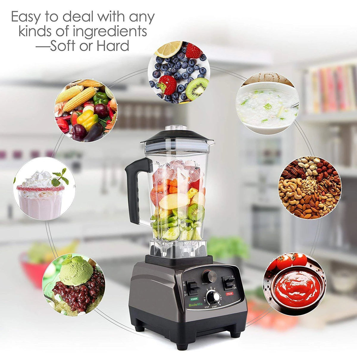 BioloMix Heavy Duty Commercial Blender With Timer For Smoothies