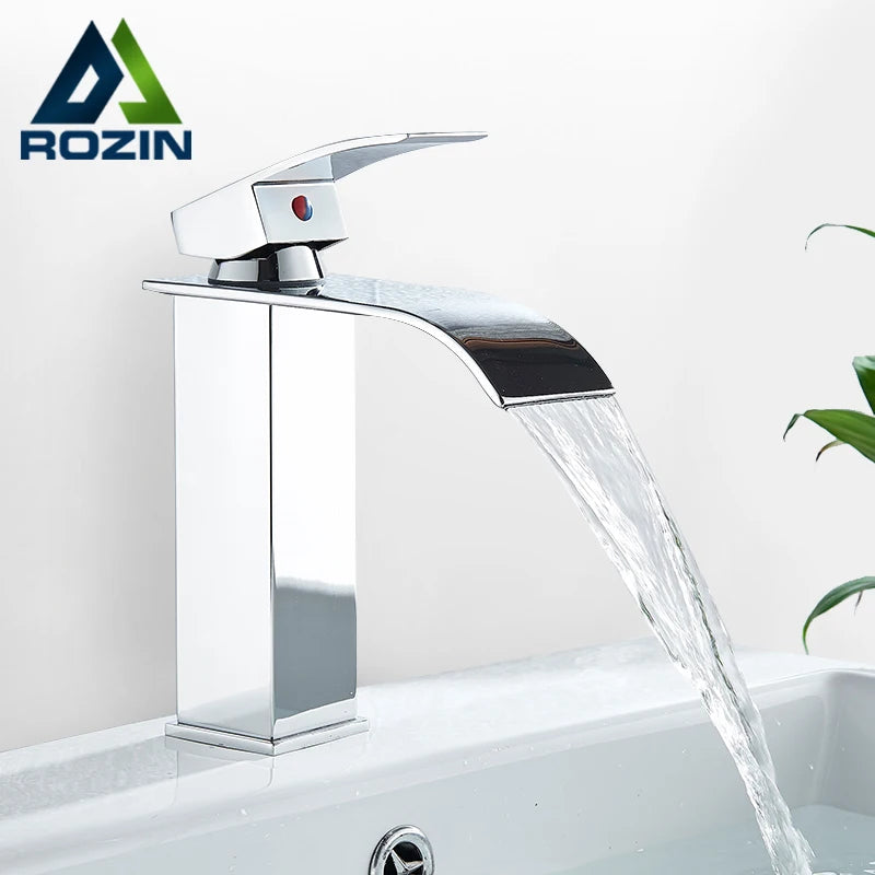 Rozin Waterfall Bathroom Basin Faucet Single Lever Hot Cold Mixer