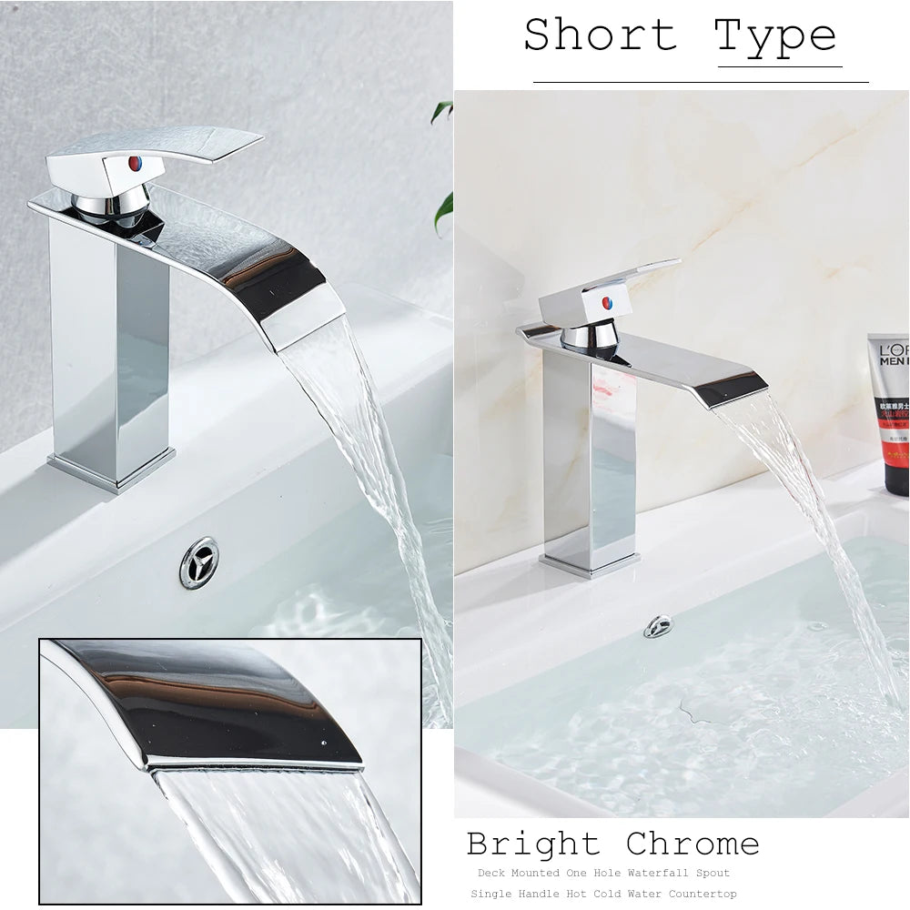 Rozin Waterfall Bathroom Basin Faucet Single Lever Hot Cold Mixer