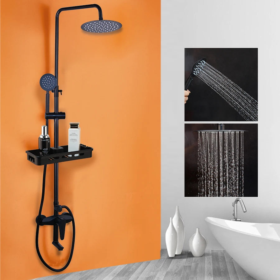 Sinlaku Wall Mount Shower Mixer With Rainfall Head And Shelf