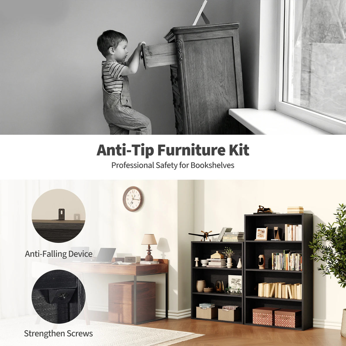 JHK Four Tier Wooden Bookcase For Home Office Storage Shelf