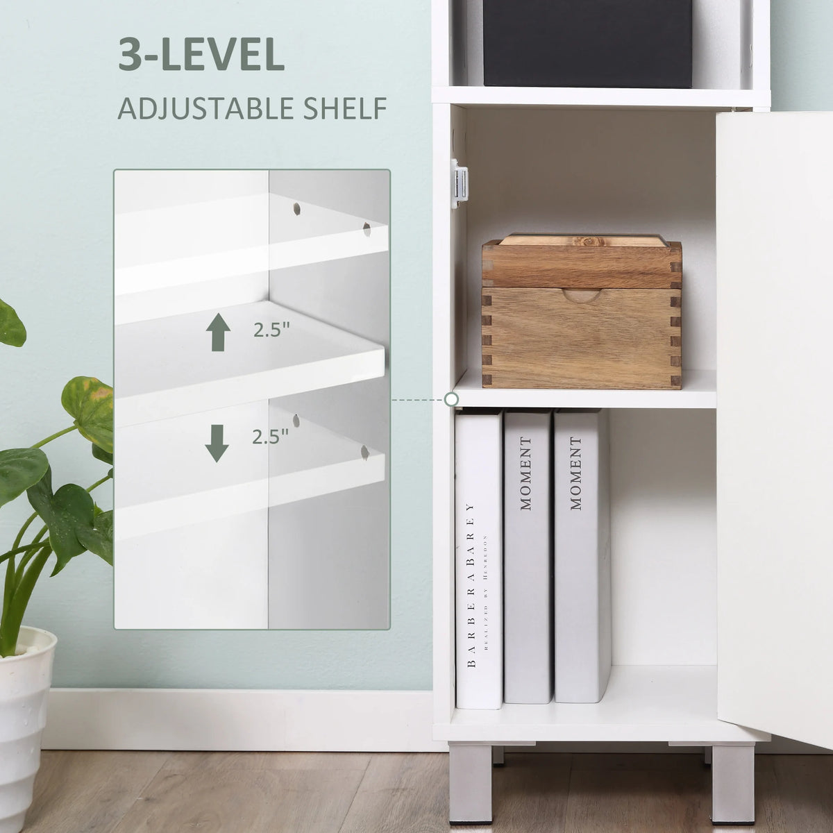 Kleankin Freestanding Bathroom Storage Cabinet With Mirror And Shelves