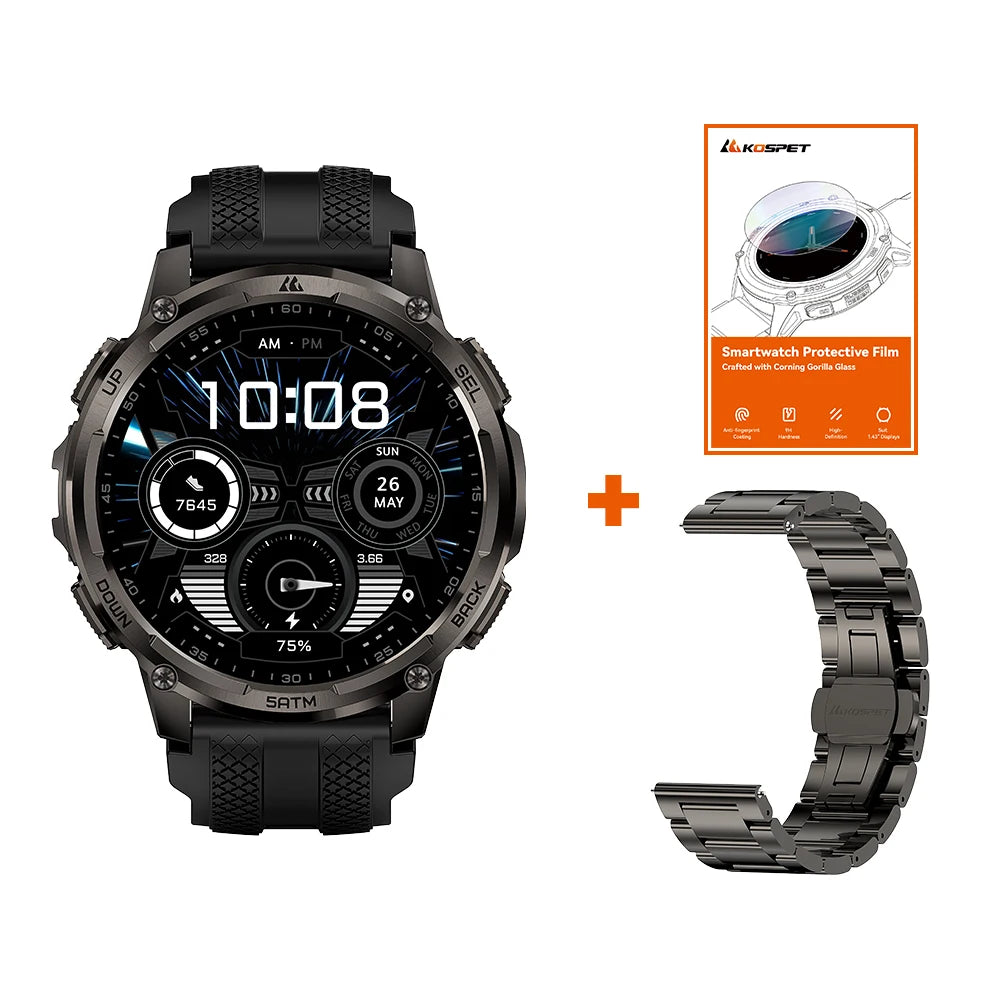 KOSPET Tank T4C Rugged Smartwatch With Dual Band GPS Flashlight
