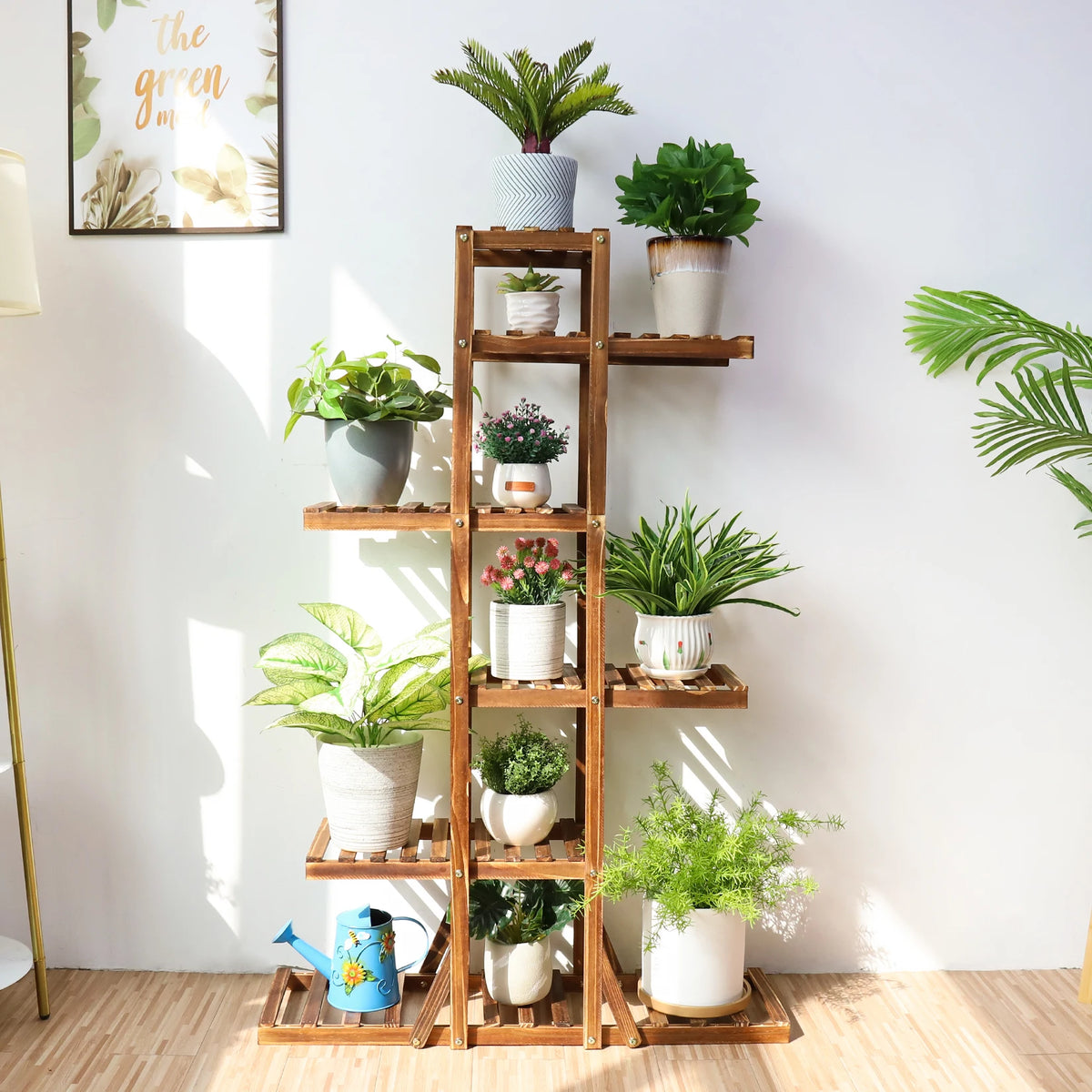 6-Tier Carbonized Wooden Plant Stand BINGOPAW Flower Display Rack
