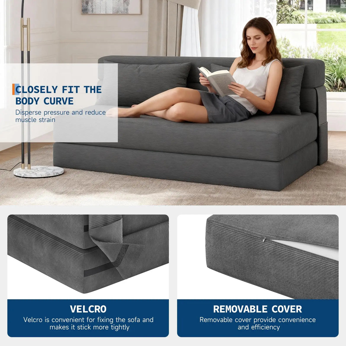 HobbyLane 4 in 1 Folding Sofa Bed Corduroy Loveseat