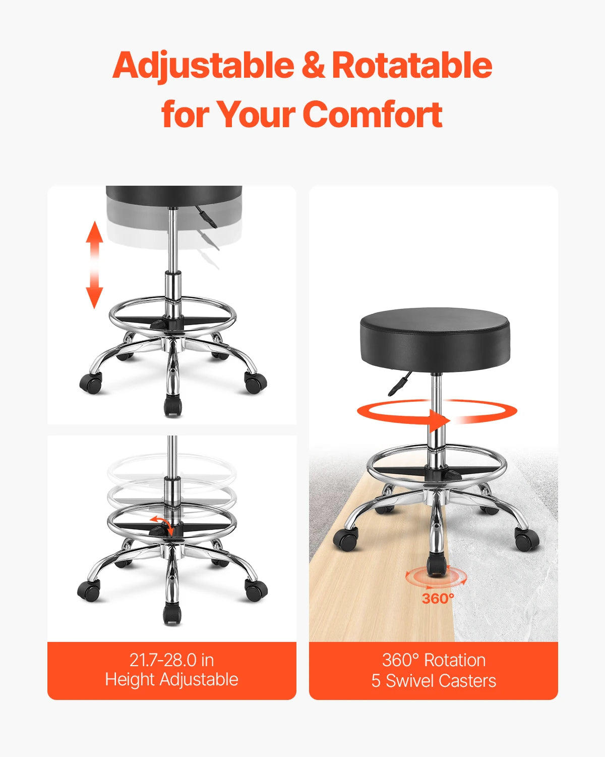 SucceBuy Adjustable Rolling Stool With Wheels for Salon Spa