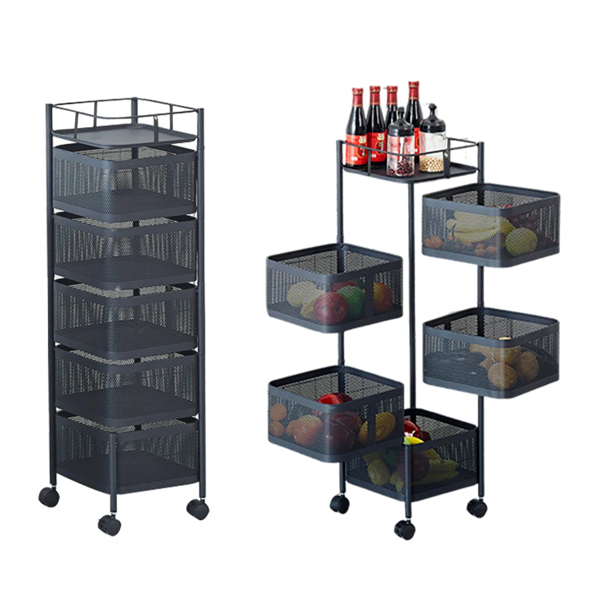 HobbyLane 5 Tier Rotating Kitchen Storage Rack With Wheels