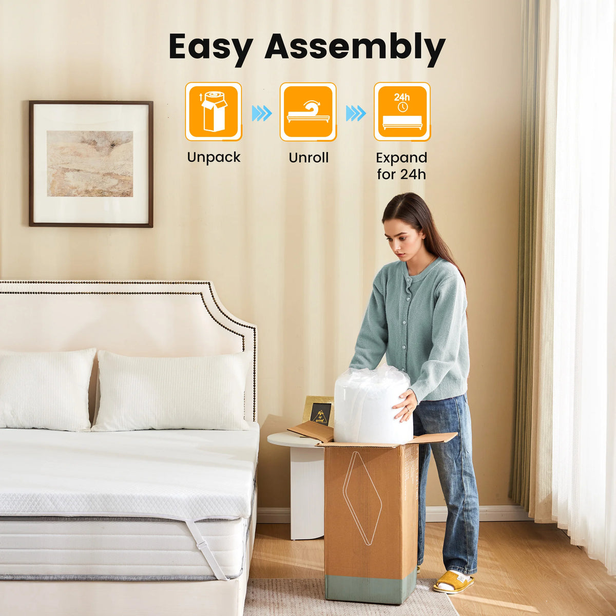 JHK Gel Memory Foam Mattress Topper Featuring Removable Breathable Cover