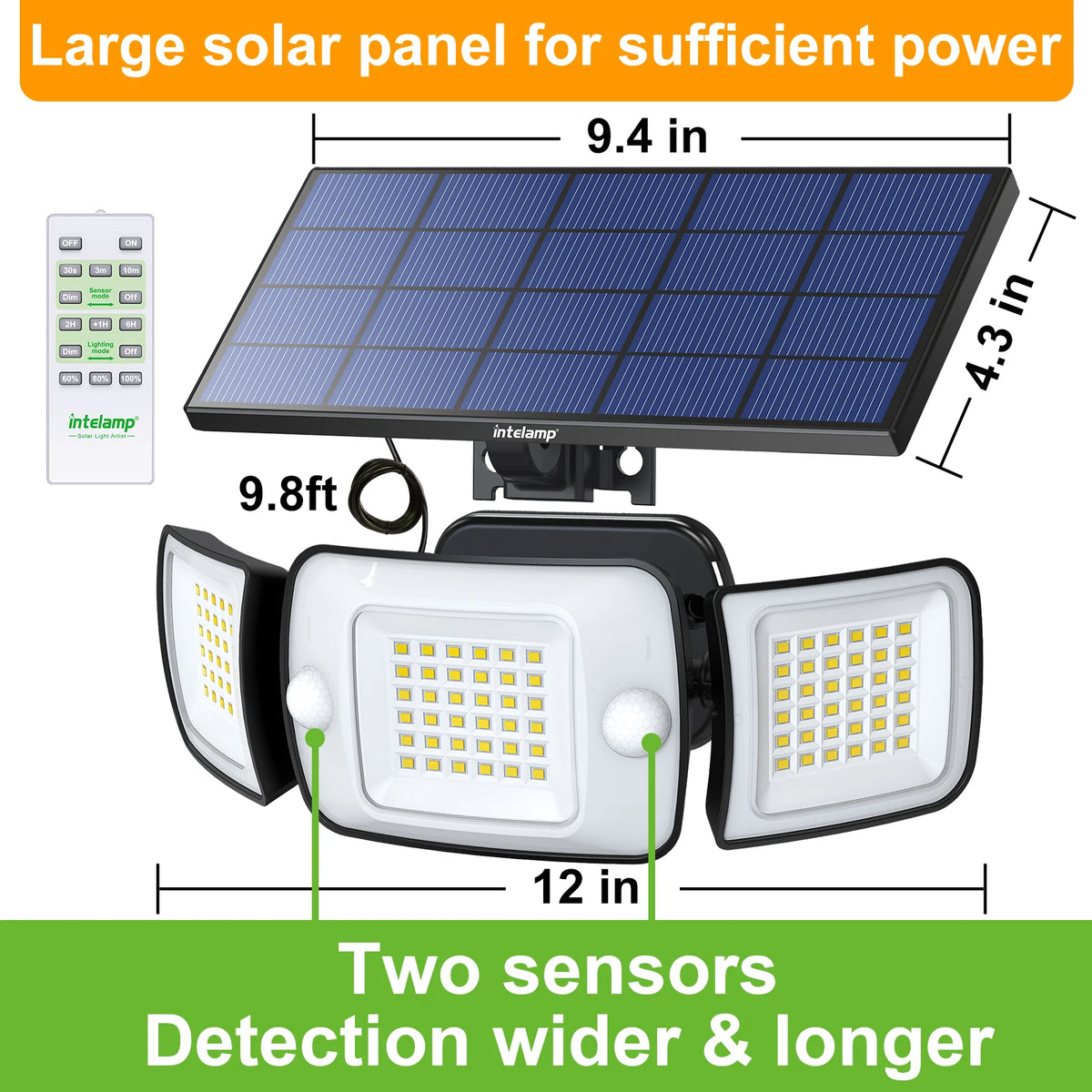 Intelamp Outdoor Solar LED Security Spotlight With Motion Sensors