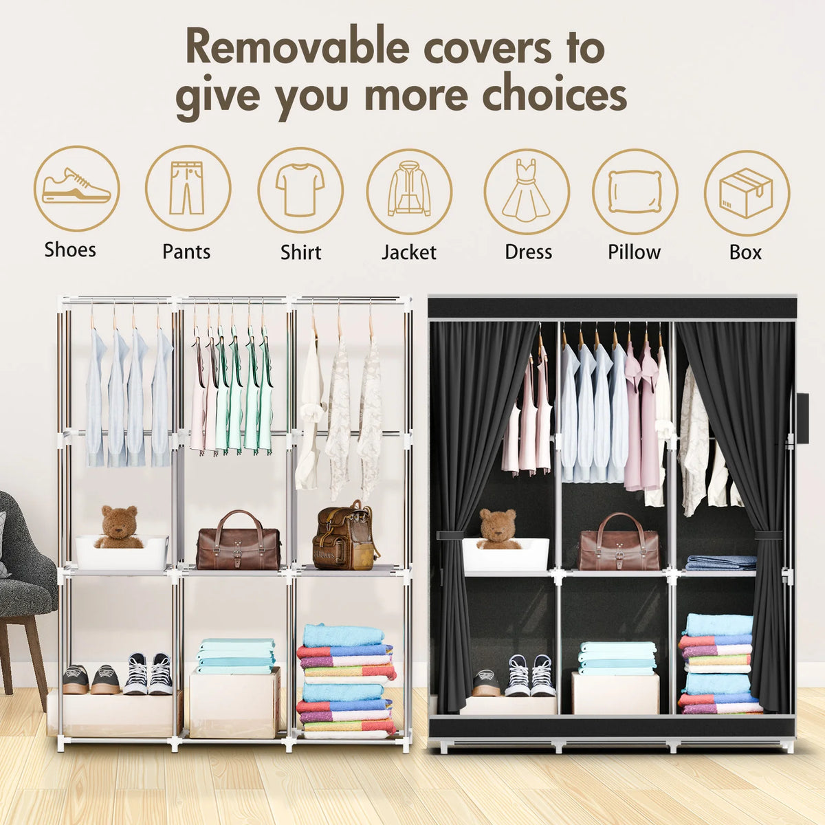 Portable Fabric Wardrobe Clothing Storage Organizer For Bedroom