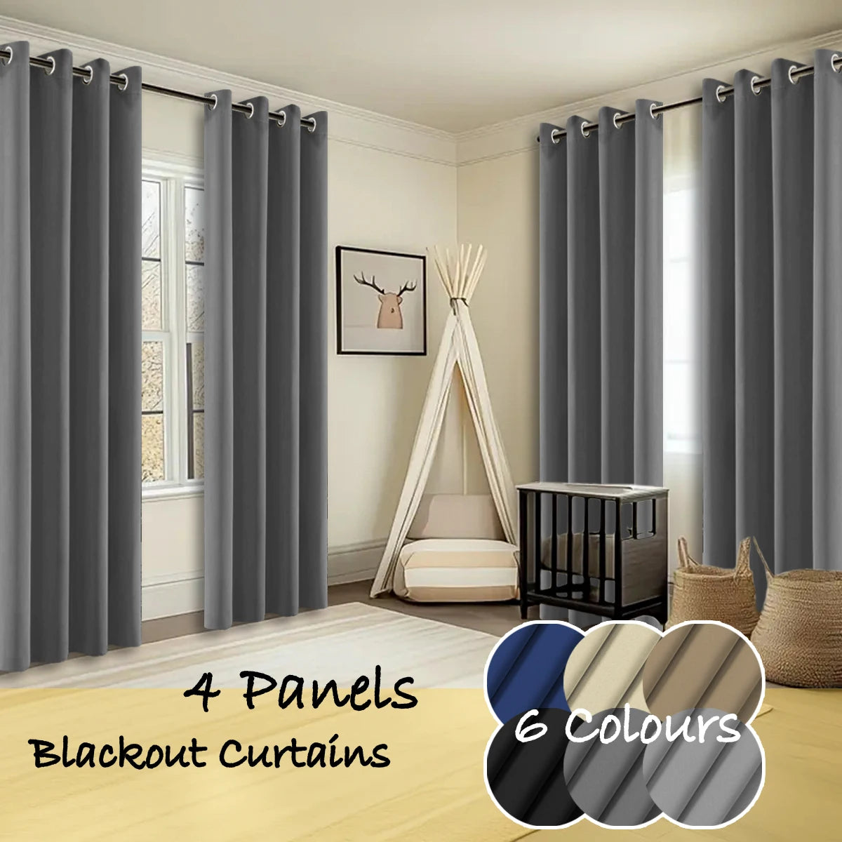 4 Panels Thermal Blackout Curtains Room Darkening Ring Top