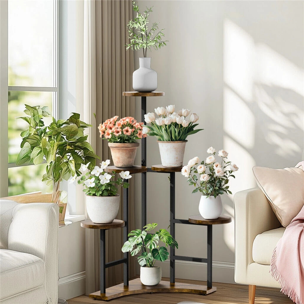 Wisfor Six Tiered Corner Plant Stand With Metal Shelves