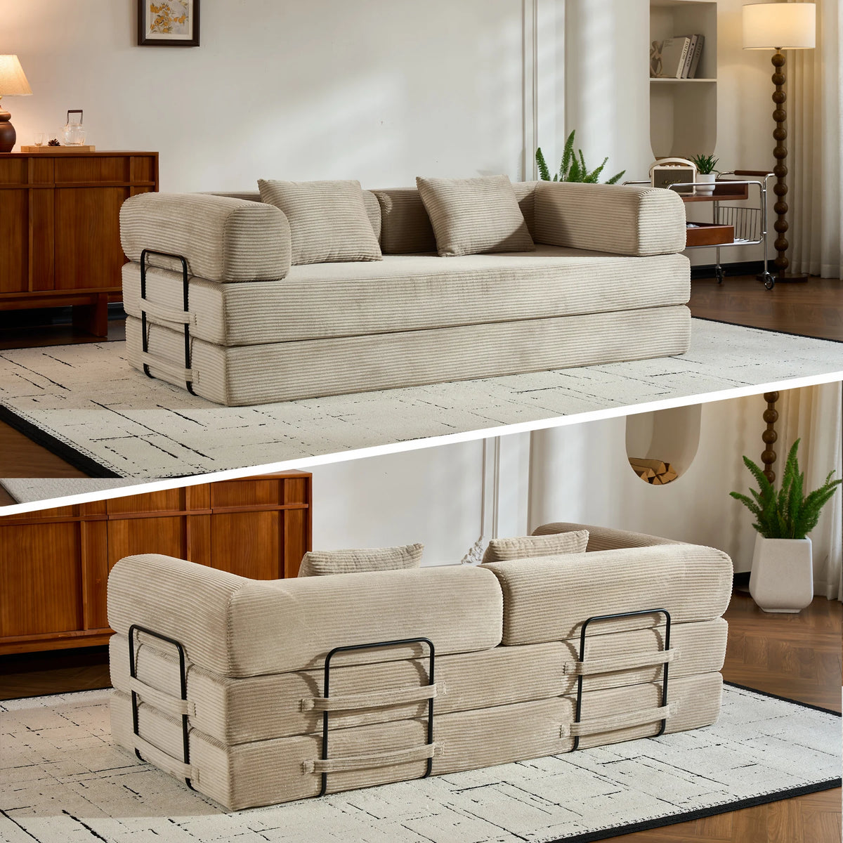 THOLASIS Folding Convertible Sofa Bed Velvet Futon Loveseat Living Room