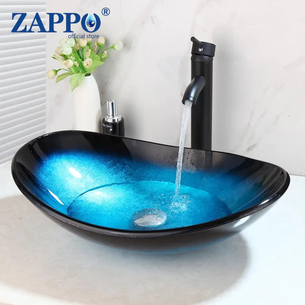 Mekkhal Tempered Glass Bathroom Oval Vessel Sink With Faucet