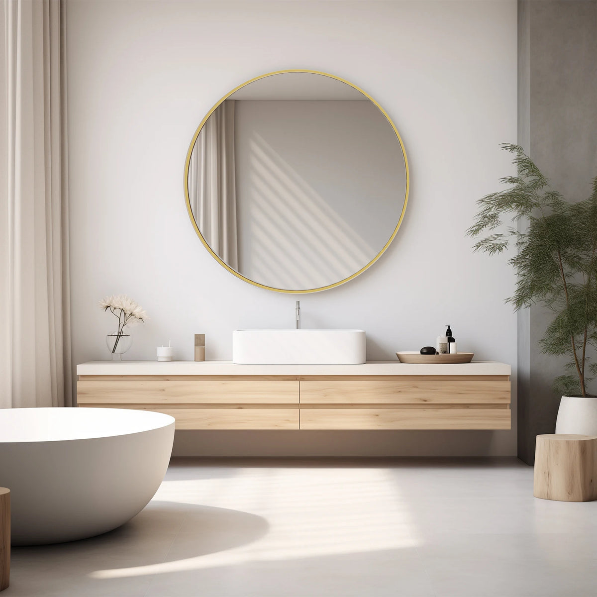 JHK Modern Round Framed Vanity Mirror For Bedroom Living Room