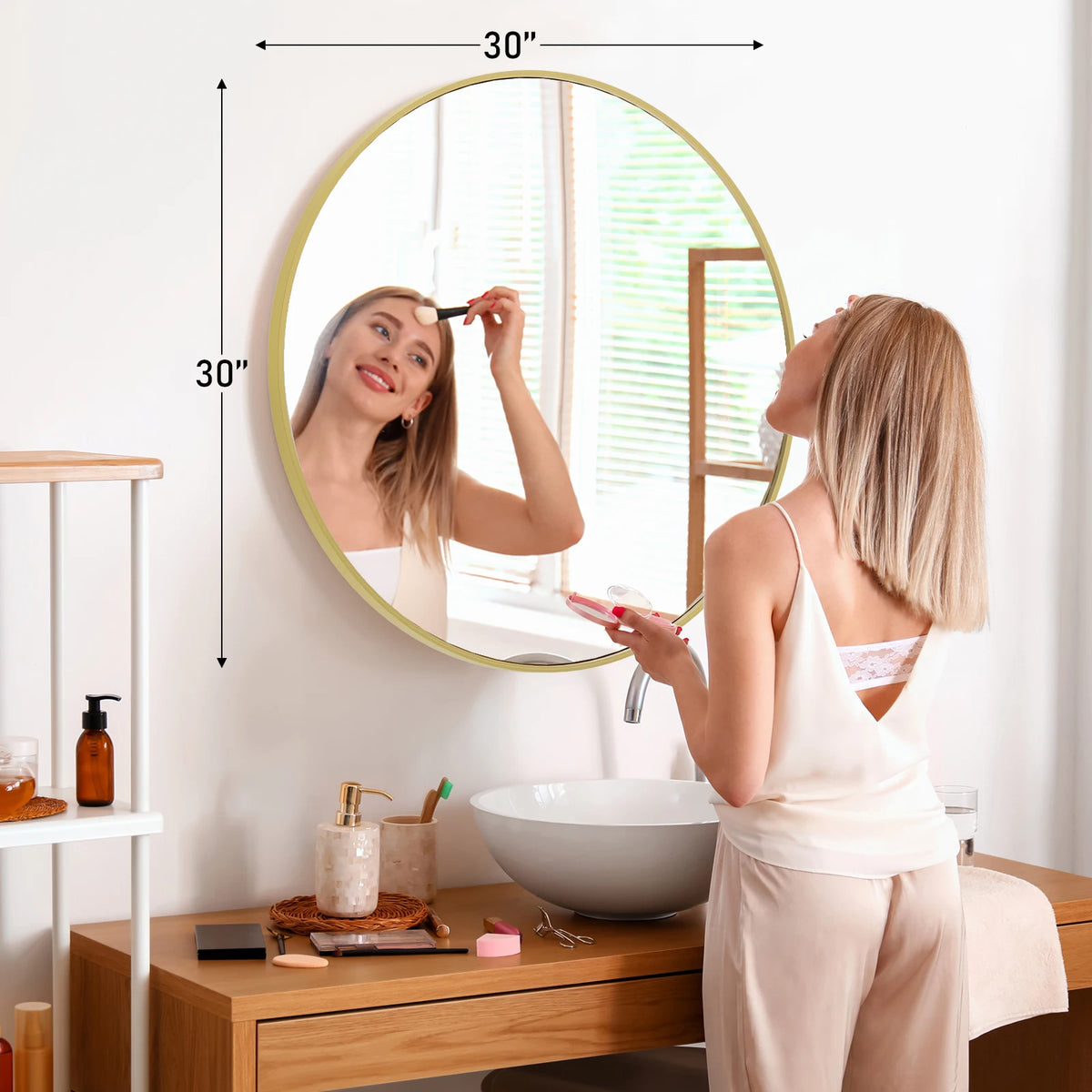 JHK Modern Round Framed Vanity Mirror For Bedroom Living Room