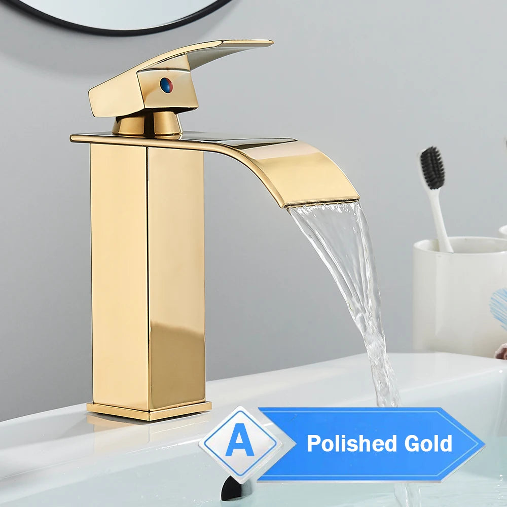 Rozin Waterfall Bathroom Basin Faucet Single Lever Hot Cold Mixer