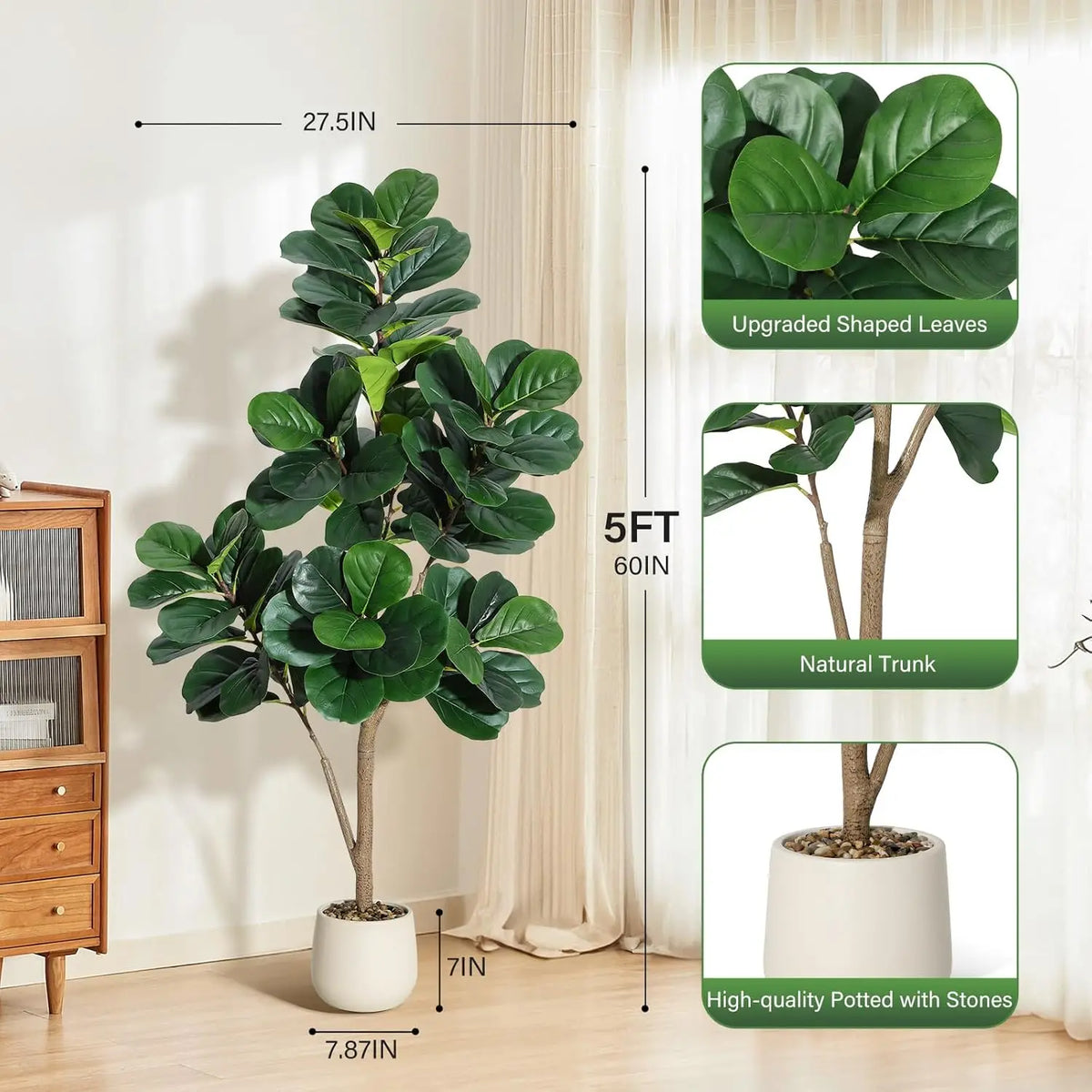 HiMiss Realistic Artificial Fiddle Leaf Fig Tree For Home