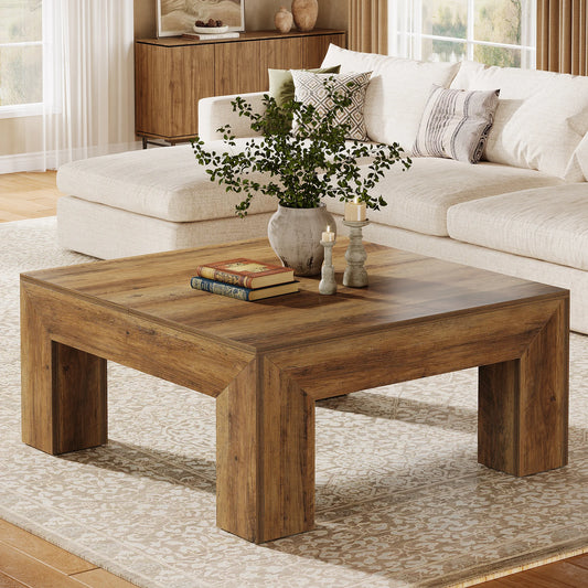 Tribesigns Farmhouse Square Coffee Table With Wooden Legs