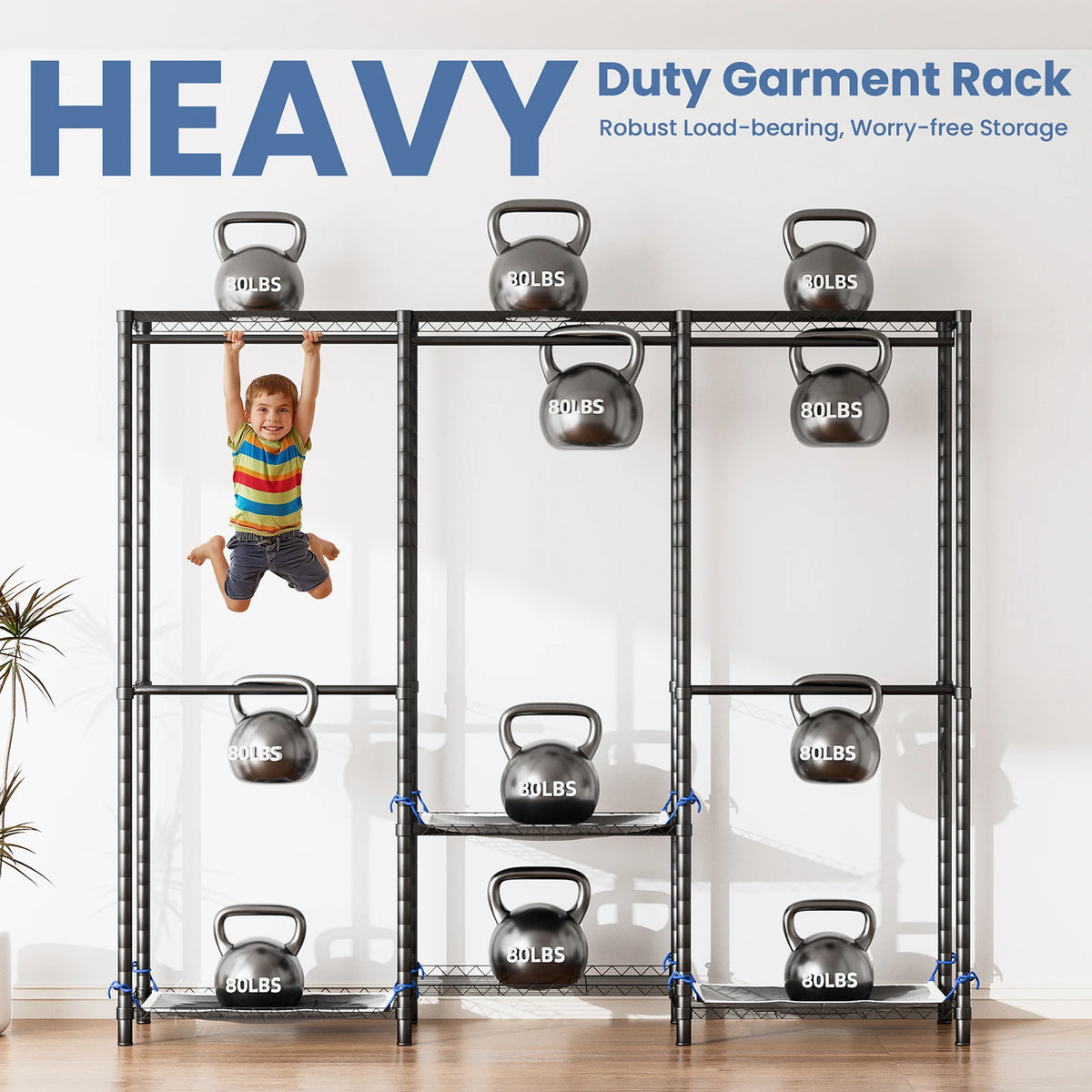 Freestanding Metal Clothes Rack And Heavy Duty Storage Organizer