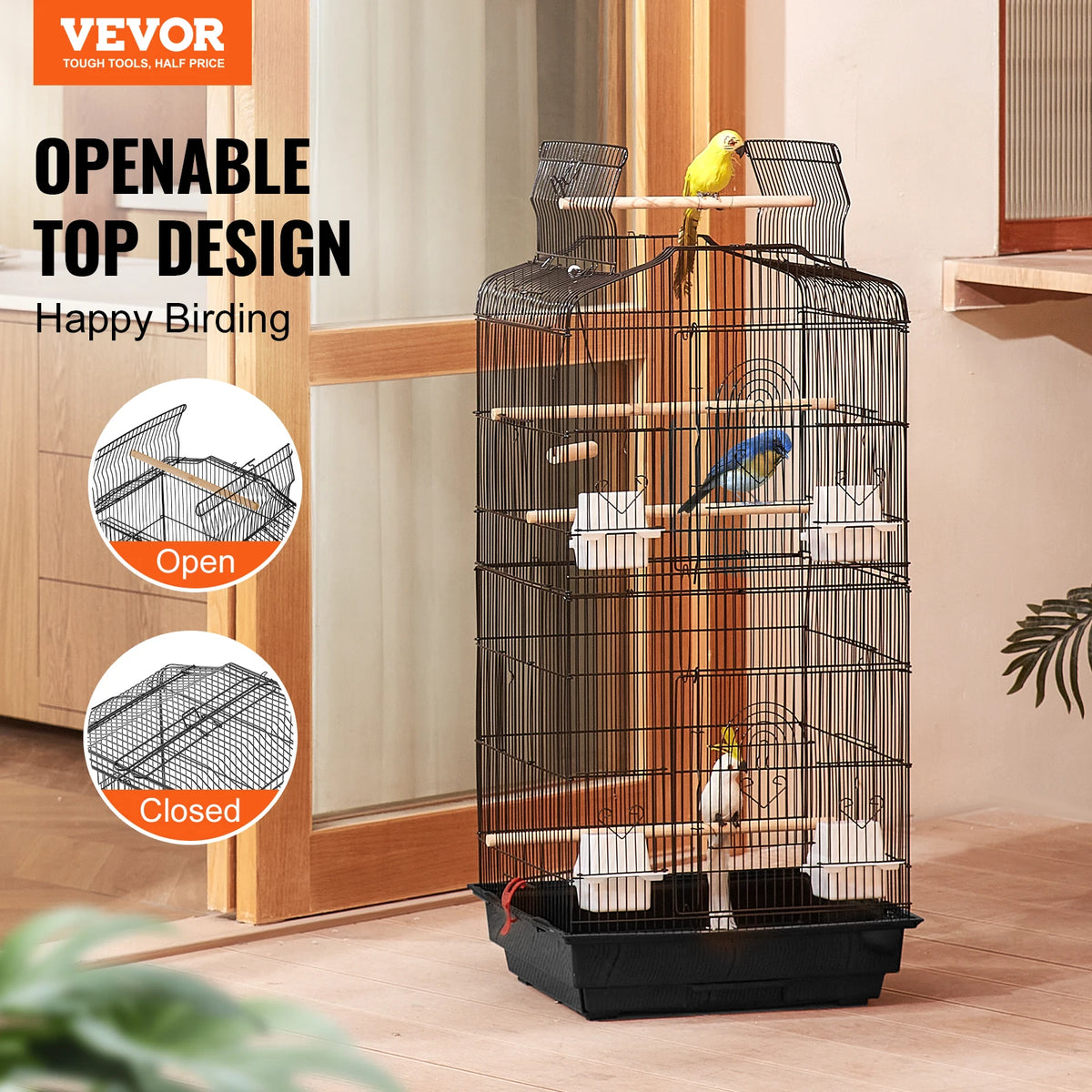 SucceBuy Hanging Bird Cage With Swing And Perch