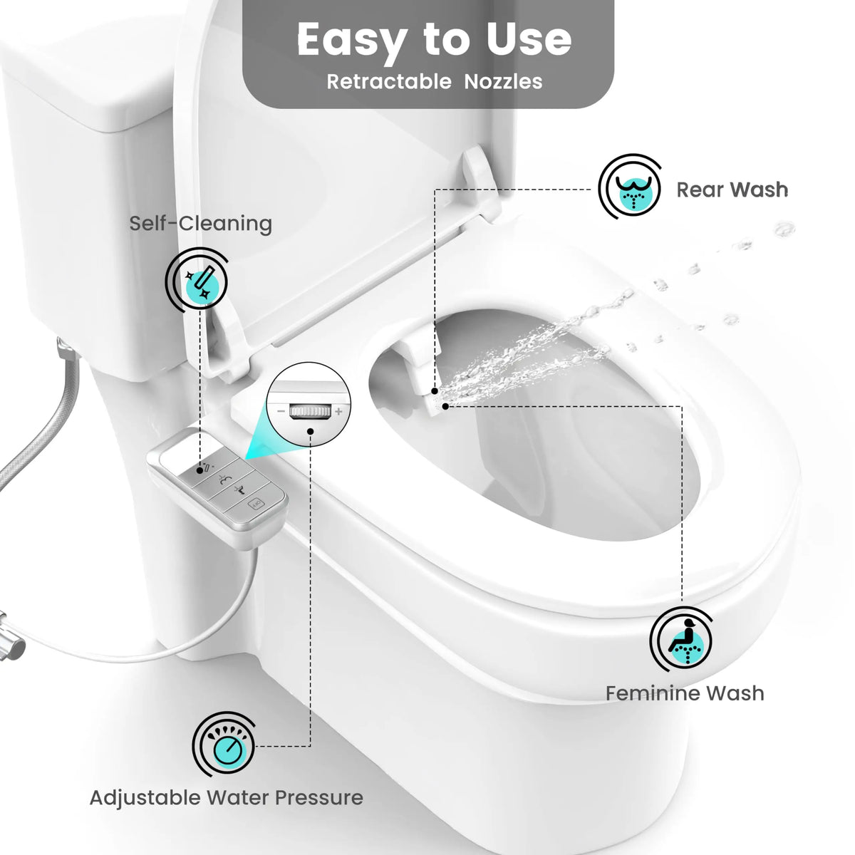 Non Electric Bidet Toilet Seat Attachment With Self Cleaning Nozzle