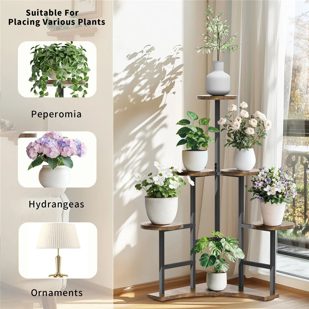 Wisfor Six Tiered Corner Plant Stand With Metal Shelves