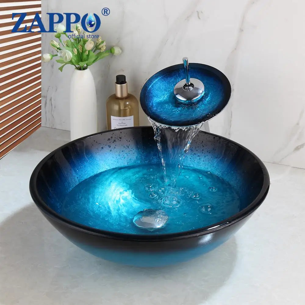 Mekkhal Tempered Glass Bathroom Oval Vessel Sink With Faucet