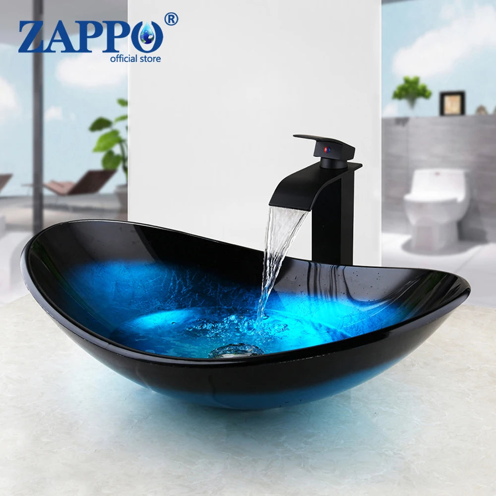Mekkhal Tempered Glass Bathroom Oval Vessel Sink With Faucet
