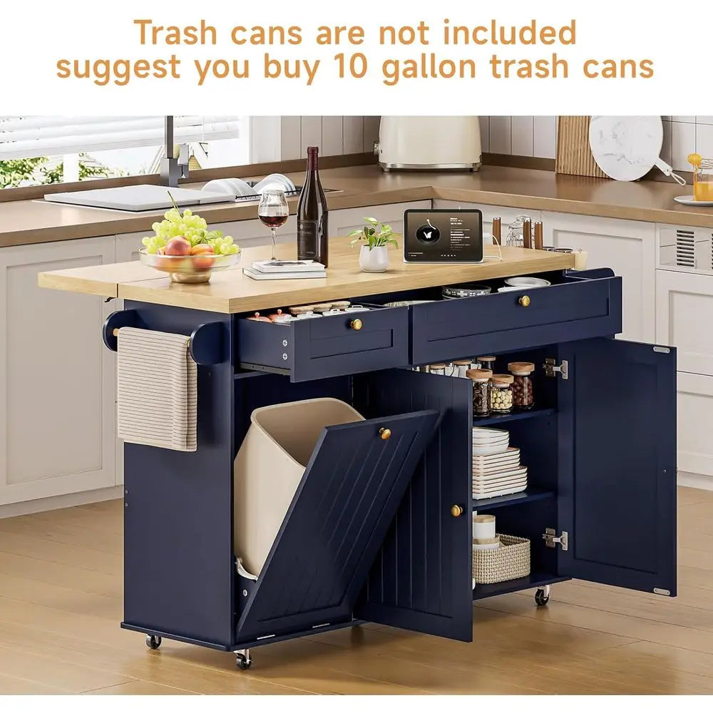 Mobile Kitchen Island With Adjustable Storage And Power Outlet