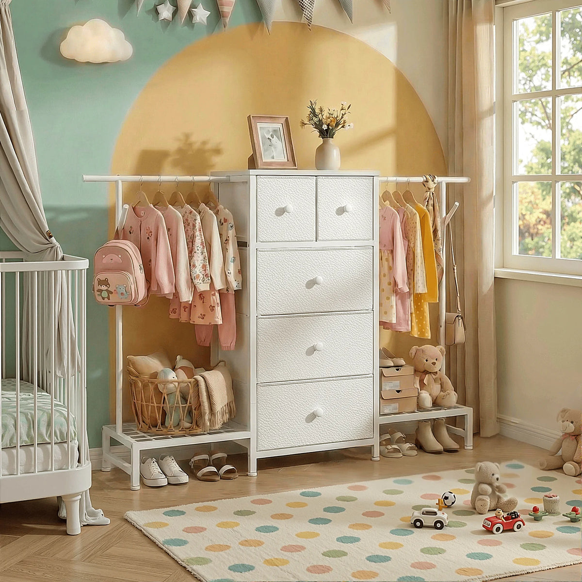 EnHomee Modern Dresser With Five Drawers And Hanging Rack