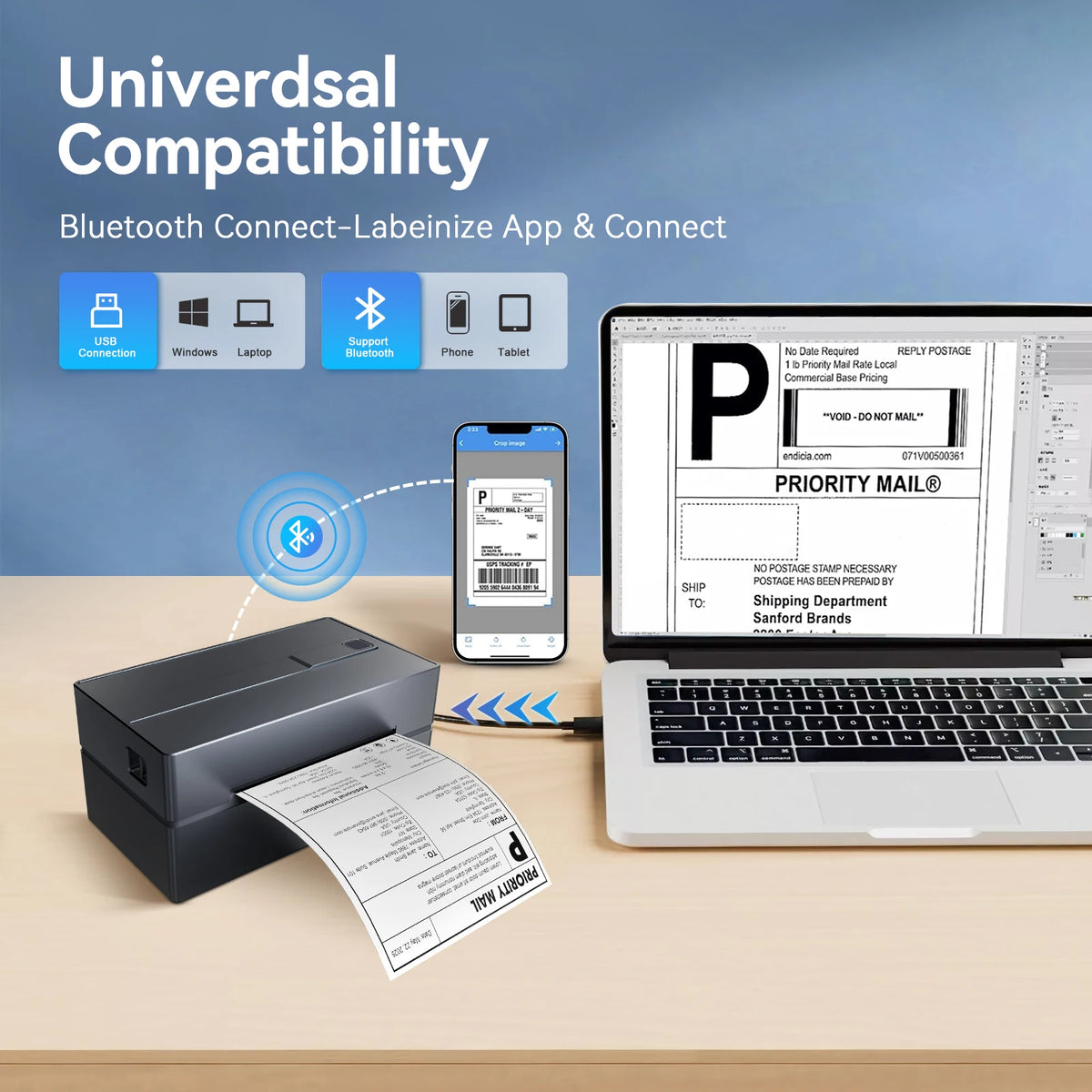 TakeYou Portable Thermal Shipping Label Printer With Bluetooth And USB