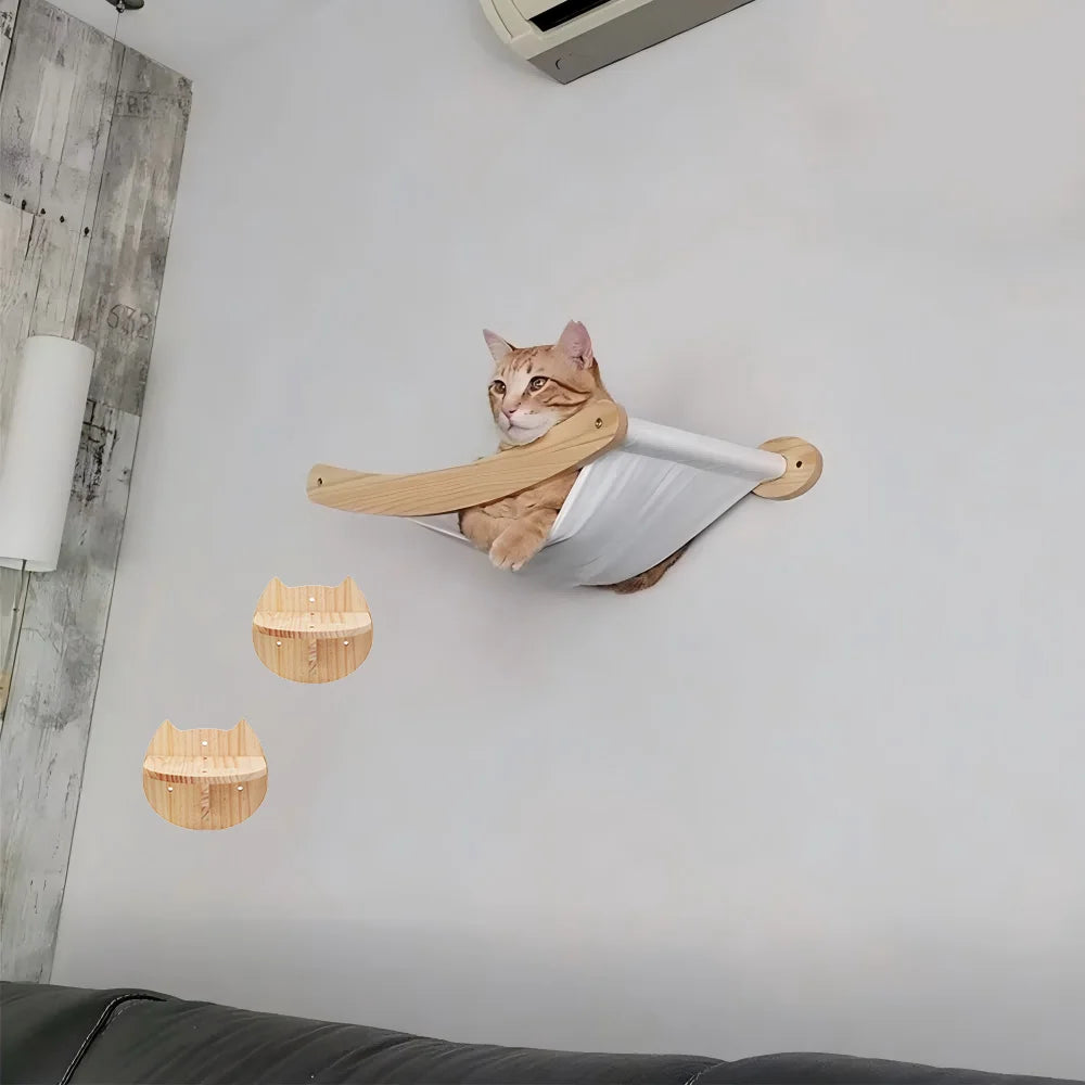 CWV Wall Mounted Cat Hammock And Scratching Stairway Shelf