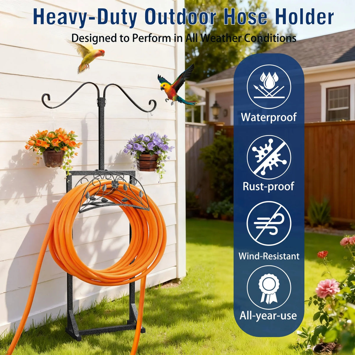 Heavy Duty Metal Garden Hose Holder With Spikes And Hooks