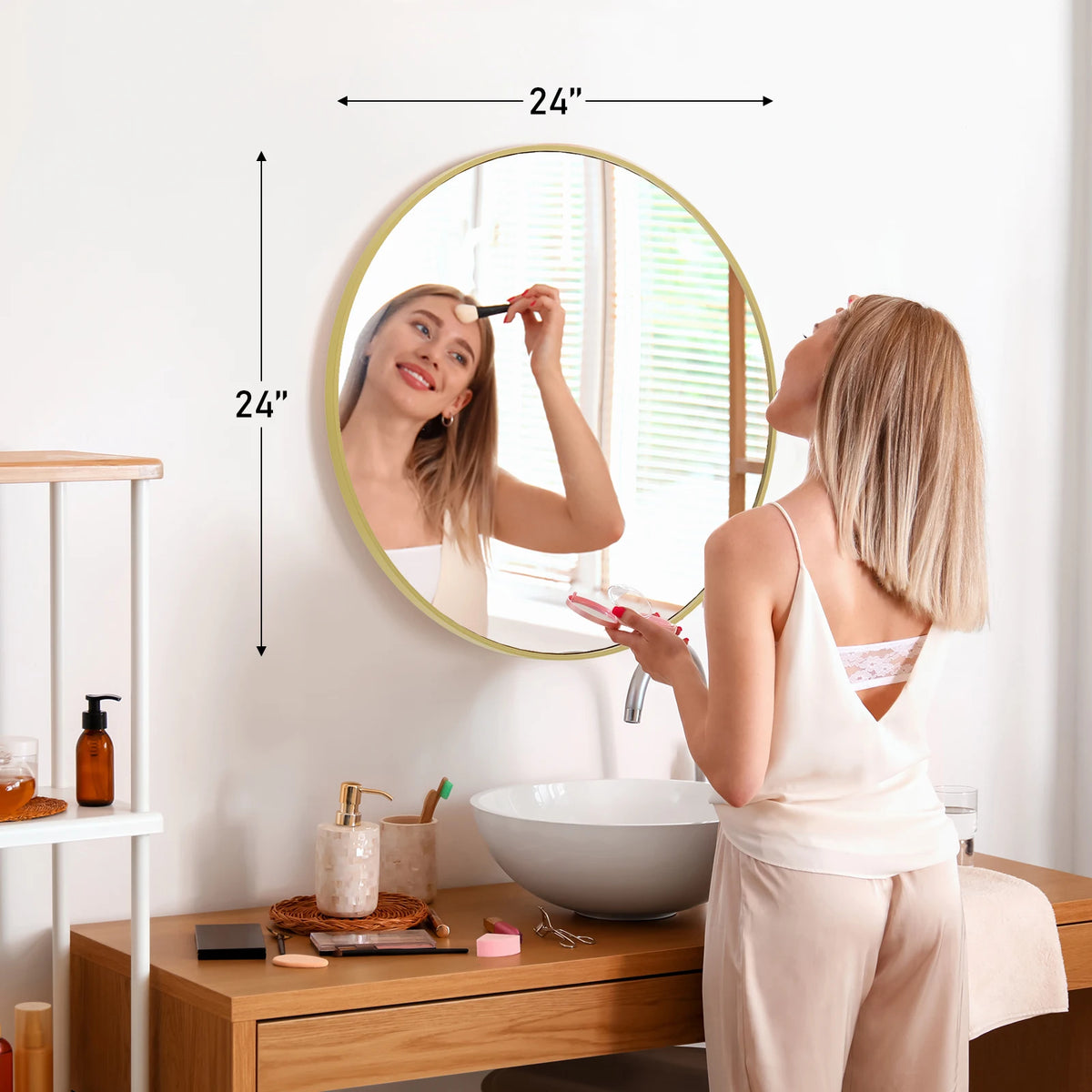 JHK Modern Round Framed Vanity Mirror For Bedroom Living Room